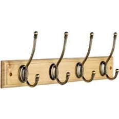 Antique Double Brass Clothing Hooks on Pine Wood Board