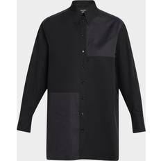 Oxford Shirts - Pleats Akris Stitched Pleats Inset Cotton Poplin Oversized Shirt - Black