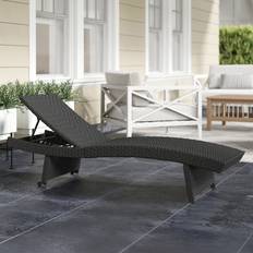 Black Sun Beds OutSunny Pe Rattan Sun Lounger with 4-Level Adjustable Backrest 41 x 60 x 195 cm