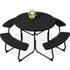 Picnic Tables Best Choice Products 8-Person Circular Outdoor Picnic Table with 4 Benches Umbrella Hole 2000lb Capacity