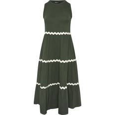 Green - Long Dresses Yours Contrast Swirl Tiered Maxi Dress - Khaki Green
