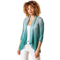 Chiffon Outerwear Roman Ombre Metallic Plisse Chiffon Kimono - Teal