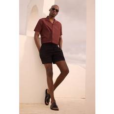 Burton Skjortor Burton Mens Chocolate Linen Blend Short Sleeve Resort Shirt - Brown