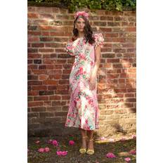 Coast Lisa Tan Stripe Printed Ruffle Hem Midi Dress - Pink