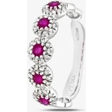 Eternity Rings - Ruby T.H.Baker 9Ct White Gold Ruby Diamond Cluster Ring - Silver
