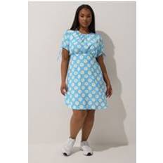 Long Dresses - Short Sleeves Yours Curve Blue Daisy Tie Sleeve Mini Dress - Blue