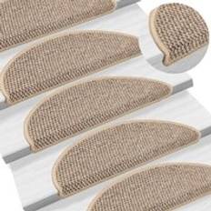 Beige Stair Carpets Berkfield Home Stair Mats Self-adhesive Sisal-Look 15 pcs 56x17x3 cm Dark Beige