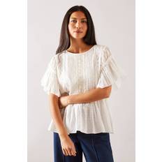Lace - Women Blouses Wallis Dobby Lace Detail Top - White