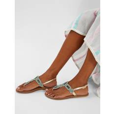 Blue Beaded Geometric Strap Sandals
