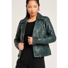 Barneys Womens Racing Green Leather Biker Jacket - 14