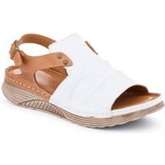 Leather Heeled Sandals Pavers Leather Wedge-Heeled Sandals - White/Tan