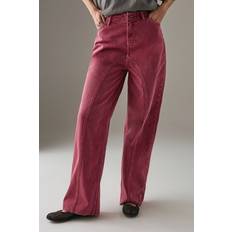 Pink Jeans Warehouse Womens Washed Raw Waist Seam Detail Denim Dad Jean - Pink