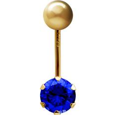 Jewelco London 9ct Gold 6mm CZ Solitaire Banana Belly Bar Piercing - Dark Blue