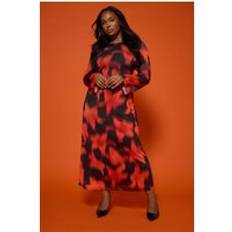 Yours Curve Red Floral Mesh Midaxi Dress - Red Floral
