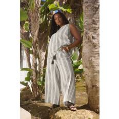 Joggers - Linen Trousers Yours Belted Wide Leg Linen Trousers - White Stripe