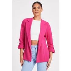 Pink - Women Blazers Quiz Ruched Sleeve Blazer - Bright Pink