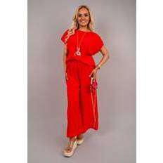 iKrush Kaesa Ribbed Short Sleeve Top And Wide Leg Trouser Co-ord Set - Red