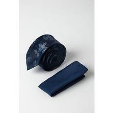 Men Ties Burton Mens Floral Tie And Pocket Square - Navy