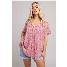Yours Floral Tie Neck Pintuck Blouse - Light Pink
