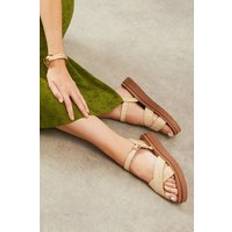 Good For The Sole Annabelle Textile Cross Strap Low Wedge Sandals - Beige