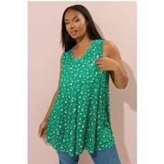Green - Women Tank Tops Yours Curve Green Ditsy Floral Pointelle Vest Top - Green