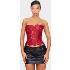 PrettyLittleThing Textured Sheer Floral Lace Corset - Red