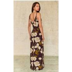 PrettyLittleThing Floral Chiffon Cowl Maxi Dress - Chocolate