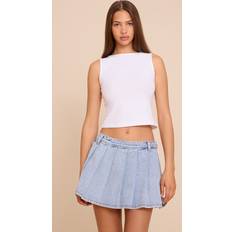 Pleats Skirts PrettyLittleThing Low Rise Pleated Denim Mini Skirt - Light Blue