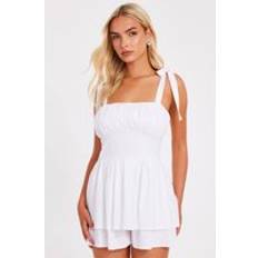 White - Women Jumpsuits & Overalls Quiz Womens Woven Ruched Playsuit - White