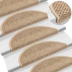 Beige Stair Carpets Berkfield Home Stair Mats Self-adhesive Sisal-Look 15 pcs 56x17x3 cm Sand - - Medium Beige