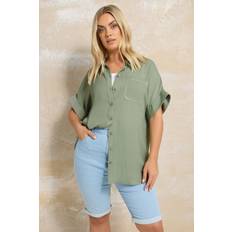 Yours Button Through Oversized Shirt - Green