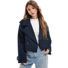 Blåa - Trenchcoats Kappor & Rockar ASOS DESIGN Kort Twill Trenchcoat - Marinblå