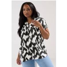 Boat Neck Blouses Yours Abstract Notch Neck Blouse - Black