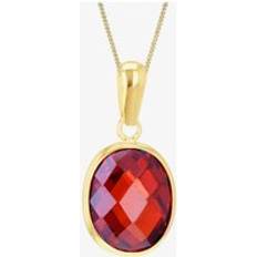 Red Necklaces T.H.Baker 9ct Yellow Gold Red Oval Crystal Necklace - Yellow Gold