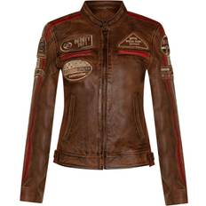 Brown - Leather Jackets Infinity Leather Biker Racing Badges Jacket - Tan