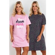 Solid Colours Nightgowns Yours Curve 2 Pack The Dream Starts Here Nightdresses - Pink
