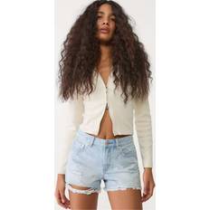 Stradivarius D75 Ripped Denim Shorts - Blue Denim