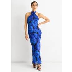 Blue Floral Occasion Halter Maxi Dress - Blue