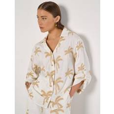 Women Shirts Apricot Womens Embroidered Palm Trees Shirt - White