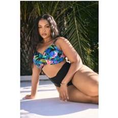 Bikini Tops Yours Curve Black Tropical Print Premium Underwired Bikini Top