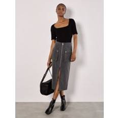 Checkered Skirts Apricot Pinstripe Cargo Midi Skirt - Black