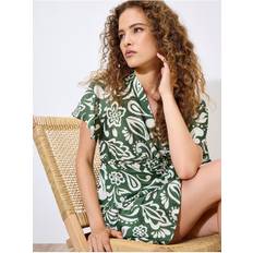 Green - Wrap Dresses Apricot Floral Paisley Wrap Mini Dress - Green