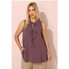 Purple - Women Tank Tops Yours Curve Tie Front Smock Vest Top - Purple