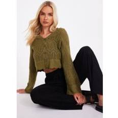 Green Cardigans Quiz Khaki Knit Cropped Cardigan - Green