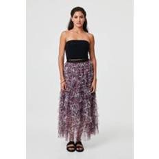 Purple Skirts Izabel London Animal Print Semi Sheer Mesh Midi Skirt - Purple