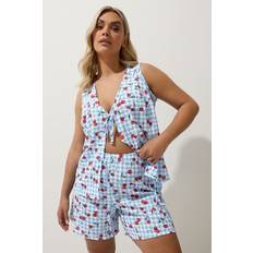 Checkered - Women Shorts Yours Gingham Cherry Print Shorts - Blue