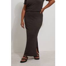 Polyester - Women Skirts Yours Textured Side Split Maxi Skirt - Chocolate Brown