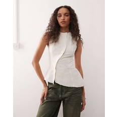 Weekday Asymmetric Peplum Top Concealed Buttons - Off White