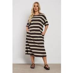 Stripes - Women Dresses Yours Curve Oversized Pocket Detail Midi Dress - Brown