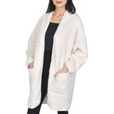 Beige Robes Smart Living Luxury Warm and Cosy Borg Bath Robe with Ribbed Placket - Cream